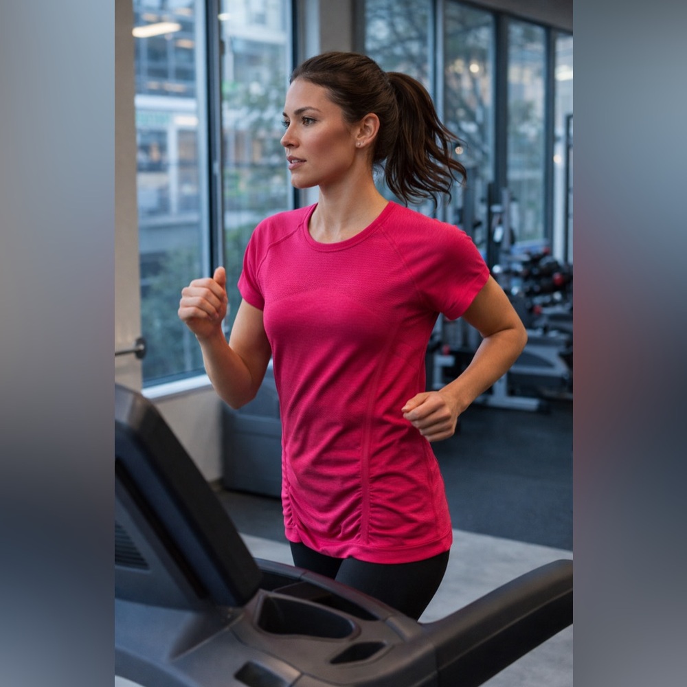 Athleta Seamless Ruched Performance Tee Short Sleeve Pink Size S - Picture 1 of 9